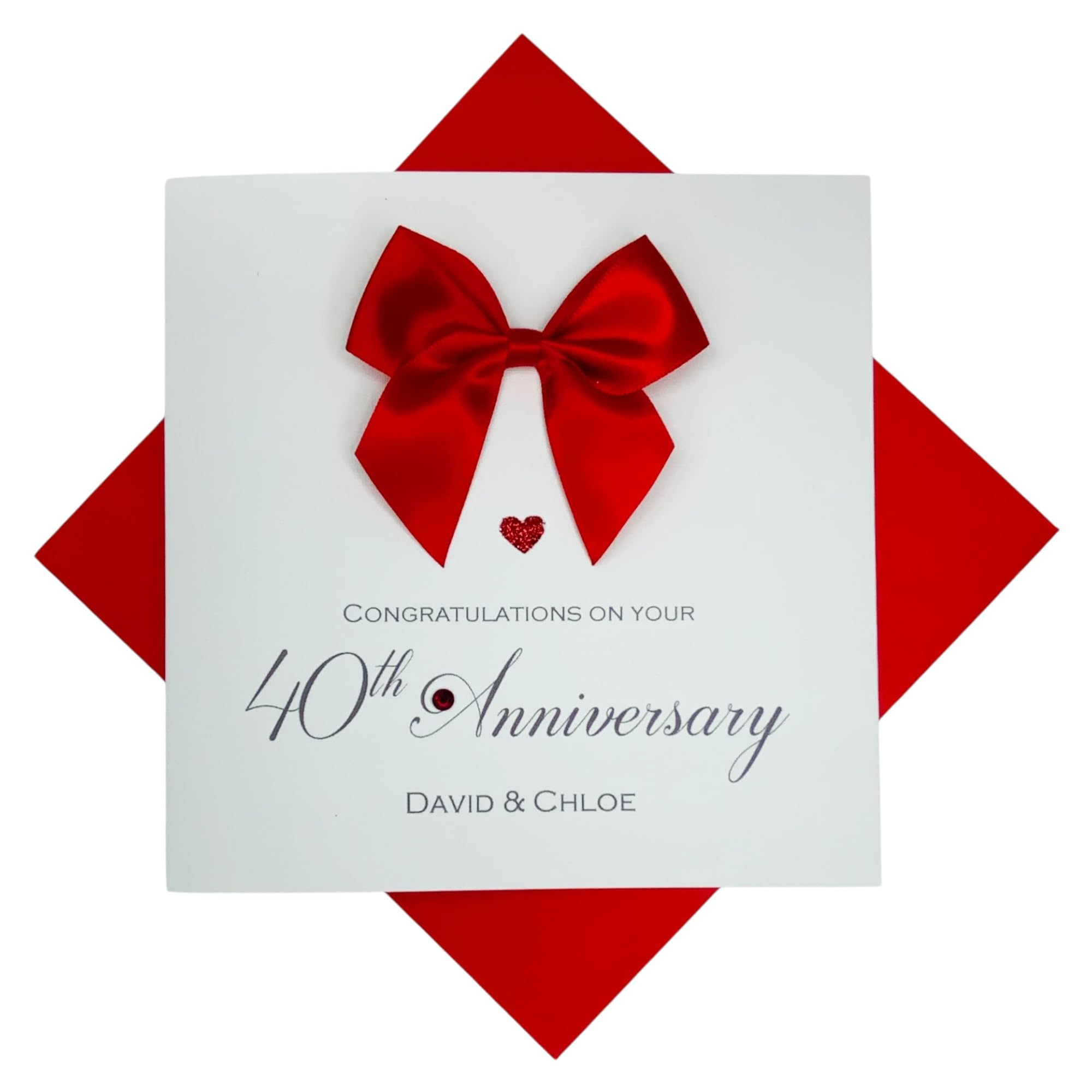 40th Wedding Anniversary Card - Ruby 40 Year Fortieth Anniversary Greeting Card, Personalised Gift for Wife, Husband, Parents, Couple Friends - Various Designs - 18 Colours (Regal Bow) โ image 1