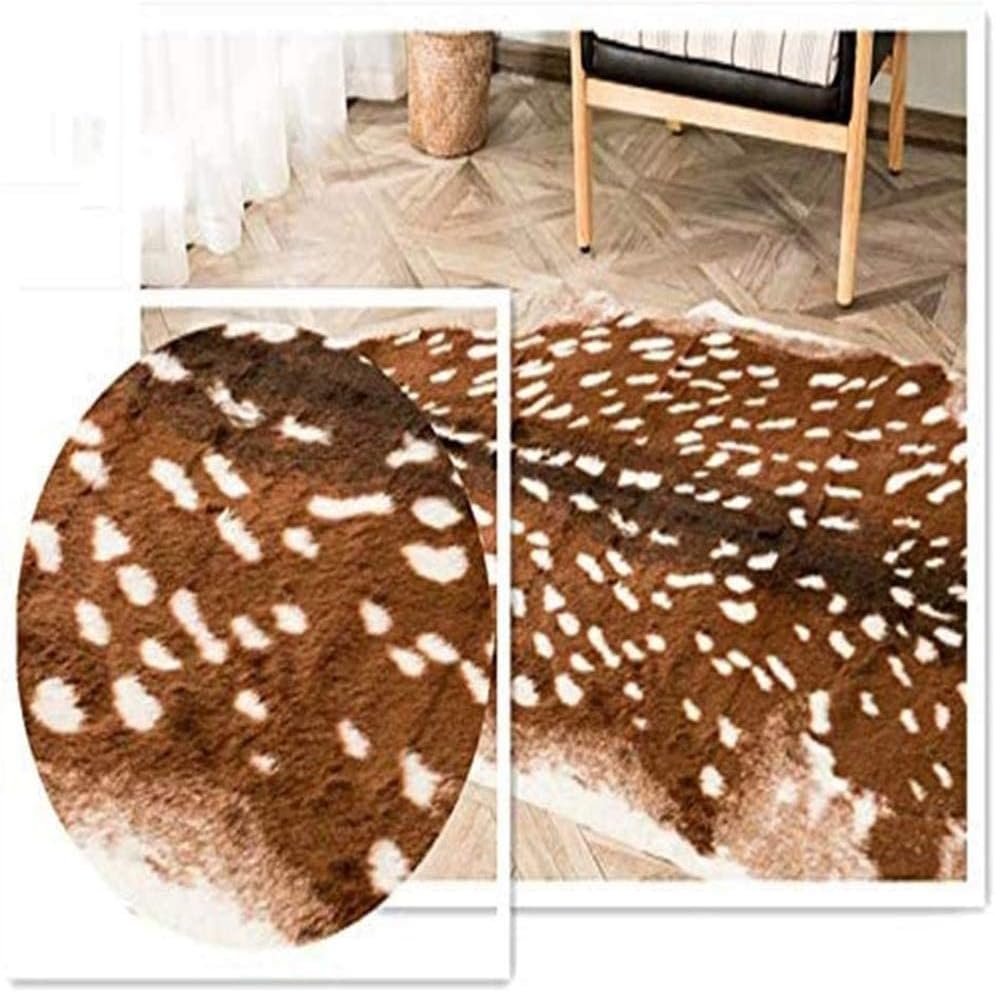 Huichenxing2021FURSTORE Faux Fur Deer Hide Rug, Animal Deer Antelope Print Skin Cowhide Area Rug Animals Mat Non-Slip Rug for Home Living Room Bedroom Western Décor 35.4x41.3inch