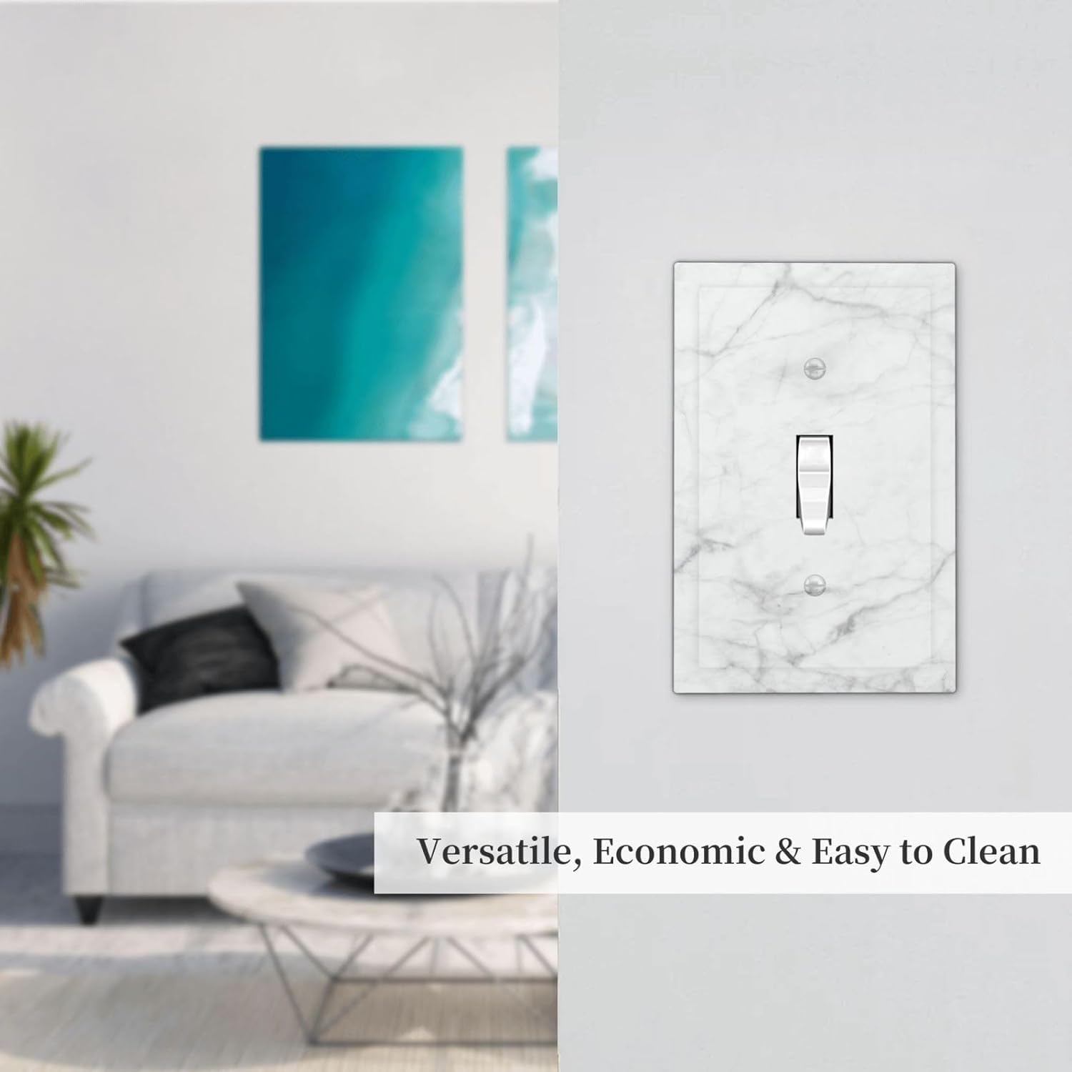 White Grey Marble Print 1 Gang Light Switch Plates Outlet Covers Gray Decorative Single Toggle Wall Plate Electrical Switchplate Decor Accessories 5"x3"