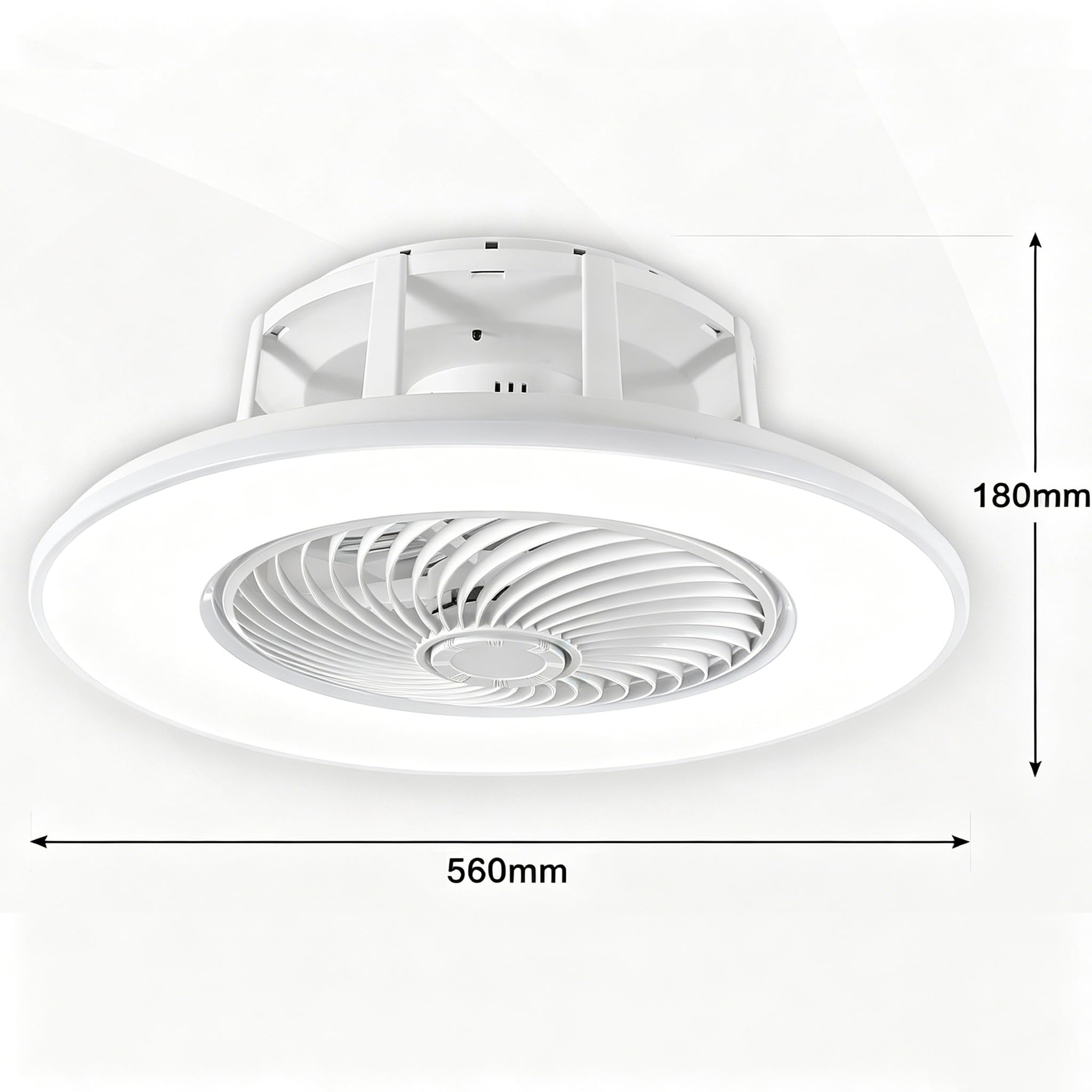 Wentylator sufitowy z oświetleniem, Ø 56 cm, ściemniana, lampa sufitowa LED, wentylator z pilotem zdalnego sterowania, 2800 K-6500 K, 3 stopnie nawiewu, cicha lampa sufitowa z wentylatorem, do