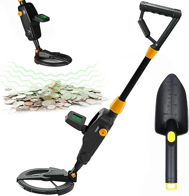 Metal Detector for Kids Lightweight Metal Detector with LCD and Sound High Accuracy Adjustable Metal Detector with Waterproof Search Coil for Gold Sliver Rings Jewelry Coins Detector(+Shovel,black)