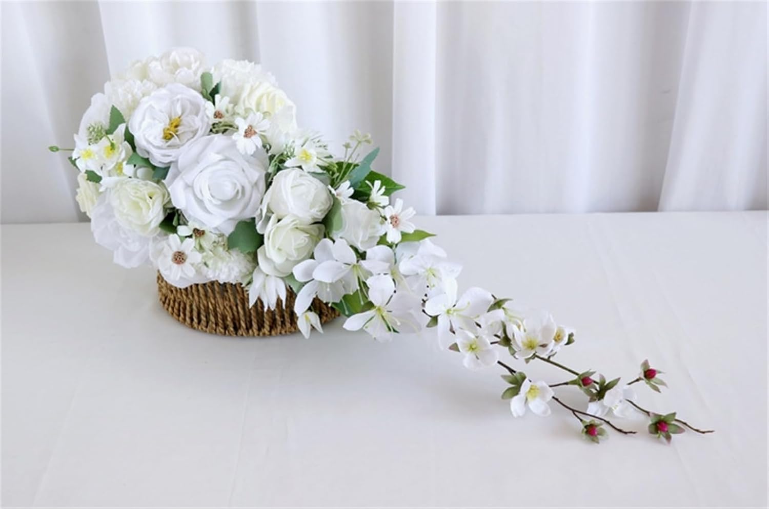 Bouquet da sposa a cascata per sposa e damigella d'onore, fiori artificiali realistici, bouquet di gocce d'acqua per matrimoni e anniversari, decorazione elegante