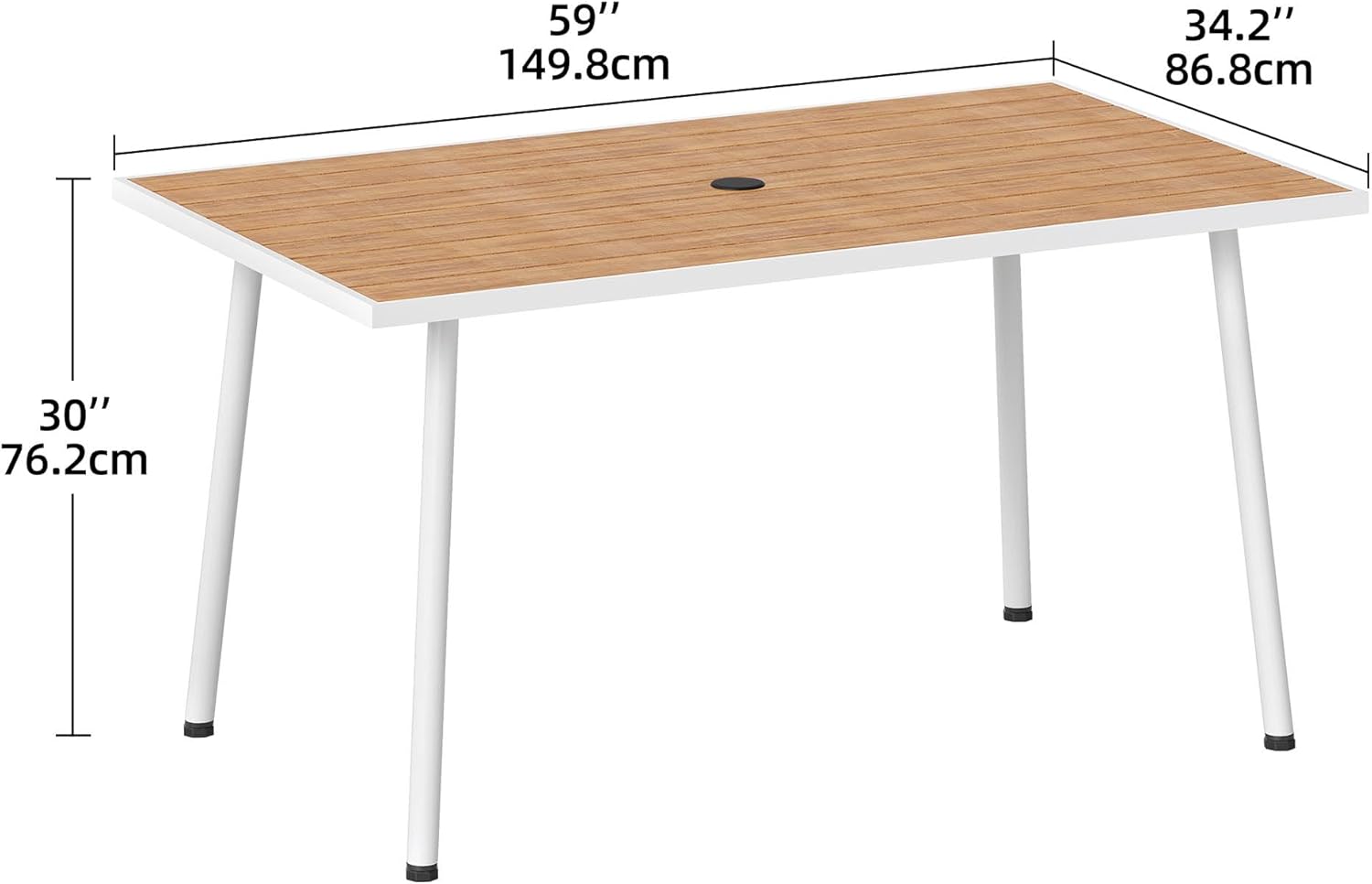 DWVO Outdoor Patio Dining Table 59"x34.2" Rectangular Patio Table with Adjustable Feet Outdoor Table with Umbrella Hole All-Weather Patio Dining Table for 6 with Metal Frame for Outdoor/Indoor