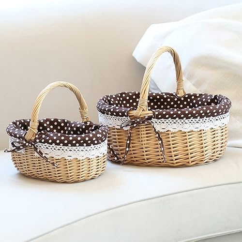 Miniatura 3 de NUOBESTY Cesta de picnic tejida cesta de mimbre con asa de lino cesta interior huevos pan fruta cesta almacenamiento regalo cesta café lunares 13.8
