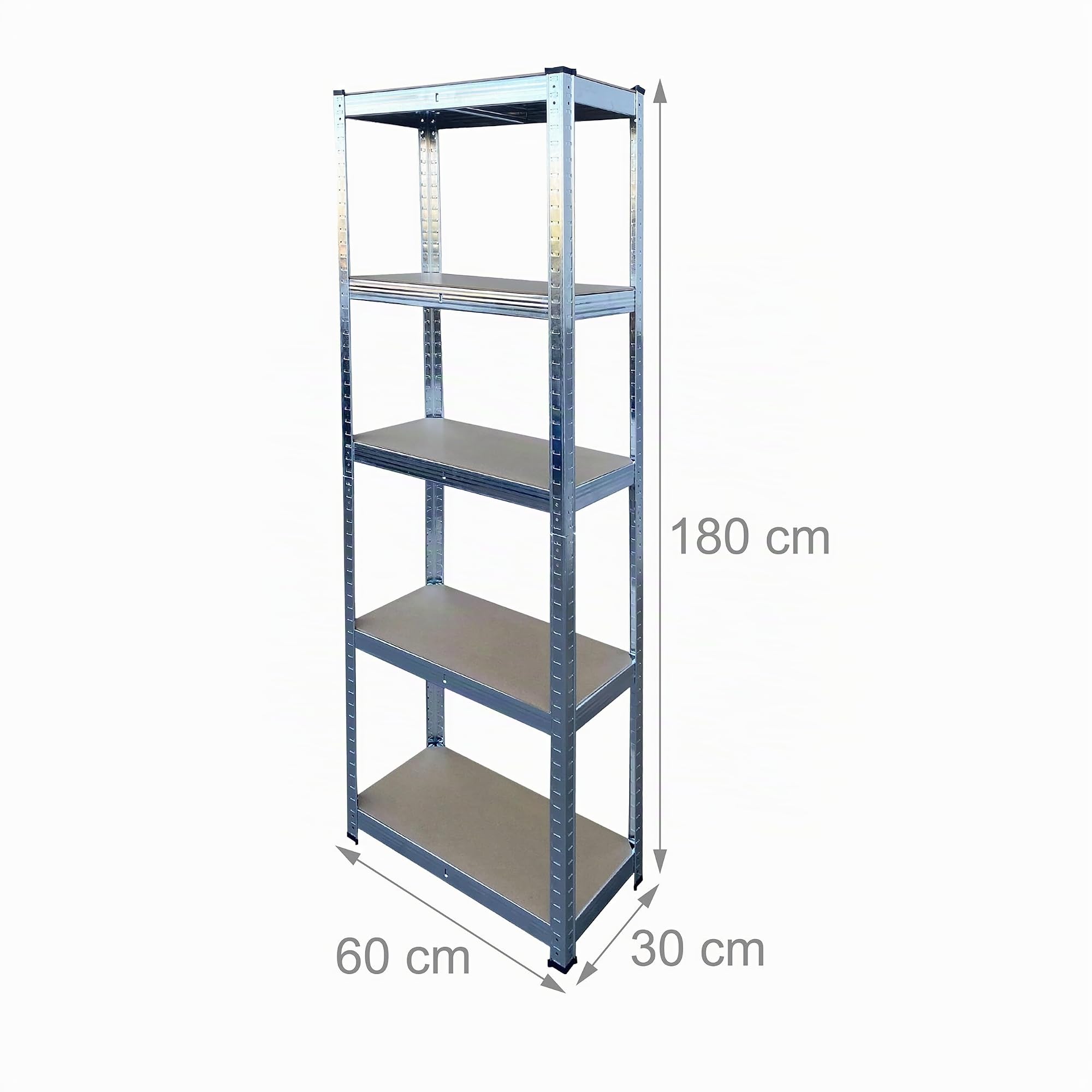 Relaxdays Estantería Pesada, HxBxT 180 x 60 x 30 cm, Capacidad 500 kg, 5 Niveles, para sótano, Color Plateado