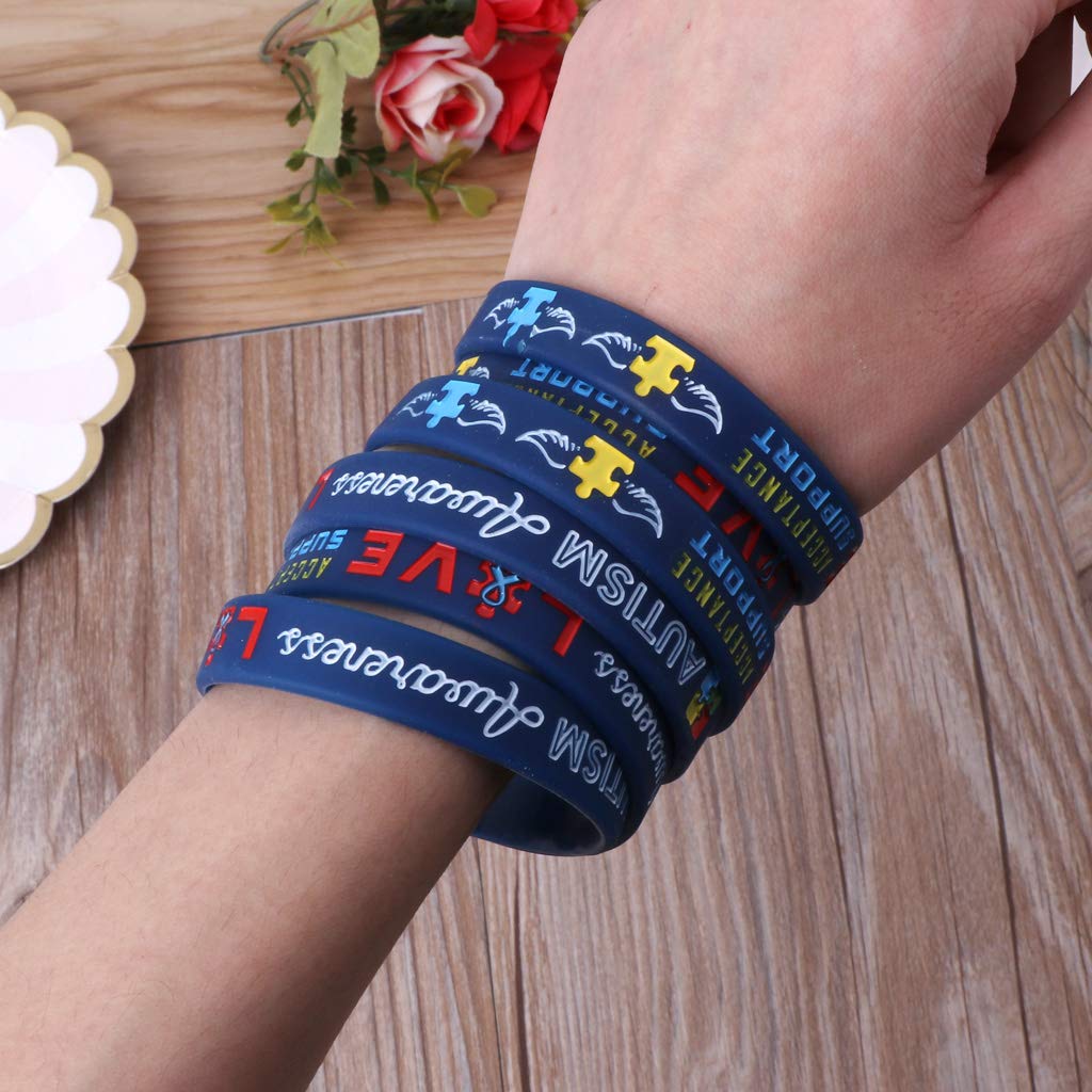 GROOMY Armband, 6-teiliges Autismus-Bewusstsein Armband-Bewusstsein schafft Veränderung Silikon-Armband Blau