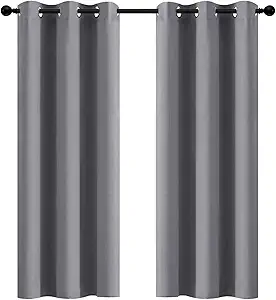 Yakamok Room Darkening Gray Blackout Curtains Thermal Insulated Grommet Curtain Panels for Bedroom, 42W x 72L, Grey, 2 Panels