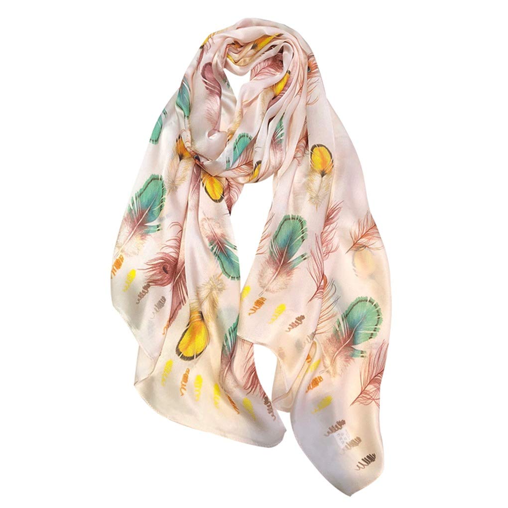 MUSUMI Bufanda de seda con patrón de plumas tridimensional para mujer Primavera y otoño Versión coreana Estampado de seda larga Bufanda de seda (multicolor)