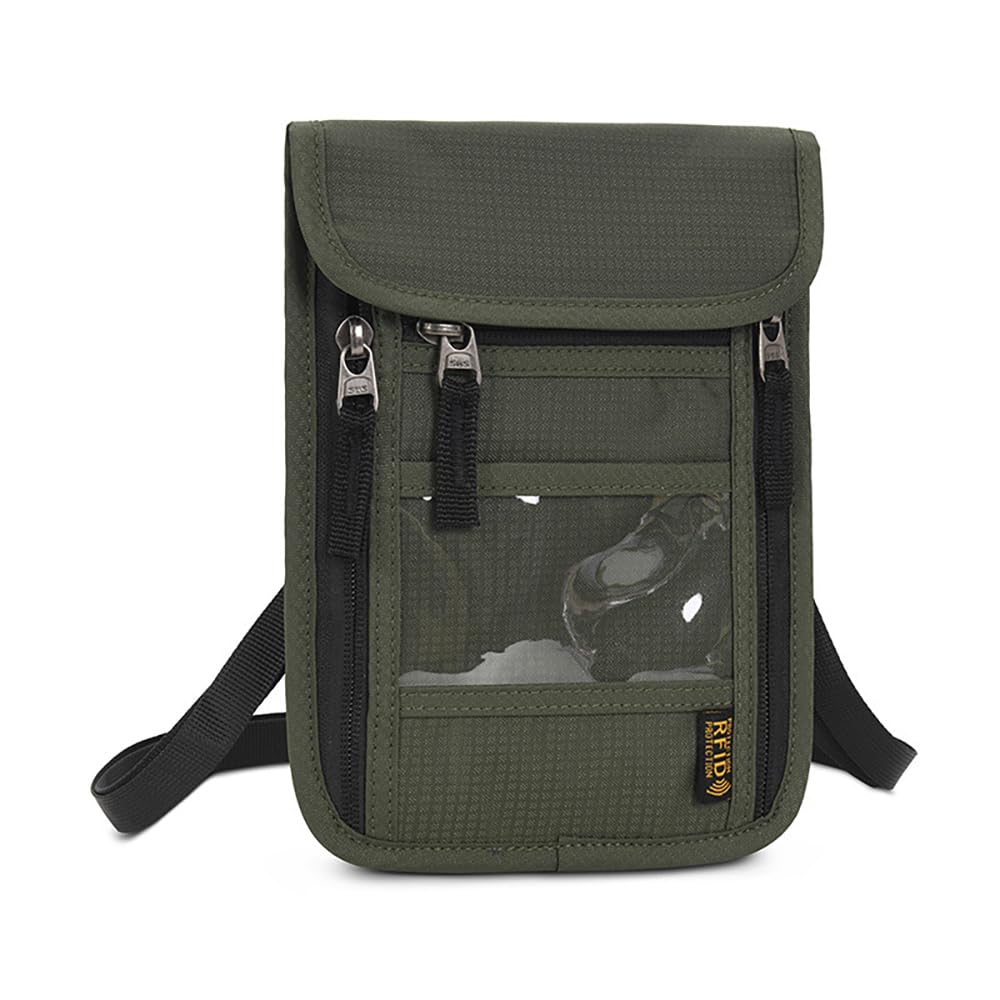 HiroyukiTravel Neck Pouch Neck Wallet with RFID Blocking Passport Holder Travel Pouch Neck Wallet Family Passport Holder Organizer Case (Green)