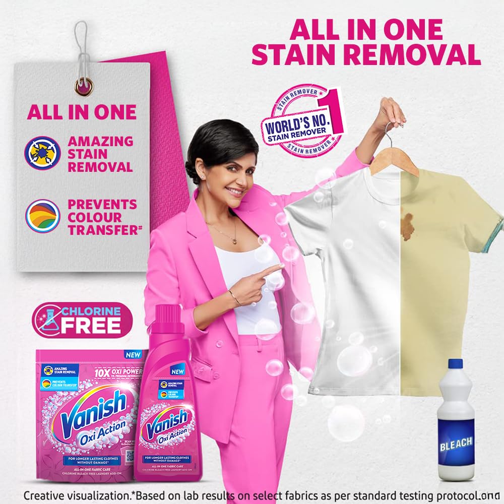 Vanish All in One Liquid Detergent Booster - 180 ml | Removes Stains, Whitens Whites and Brightens Colors - Image 3 thumbnail