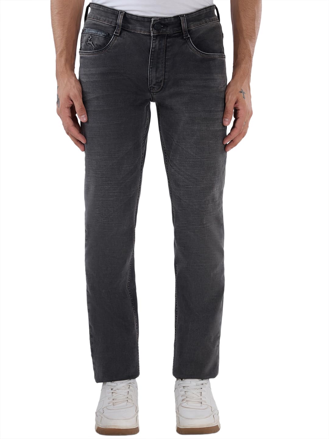parx Men Low Rise Tapered Fit Dobby Pattern Cotton Blend Flat Front Casual Jeans-picture-23