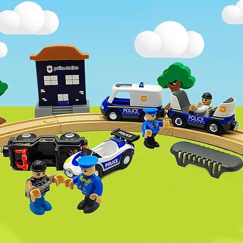 Miniatura 6 de Juego de trenes magnéticos y autos de madera, accesorios de tren, estación de tren para niños pequeños de 3 a 5 años, juegos de trenes de madera