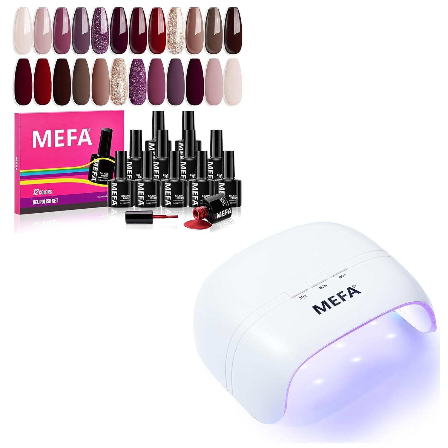 MEFA Gel Nail Polish Set with UV Nail Lamp, 12 Colors