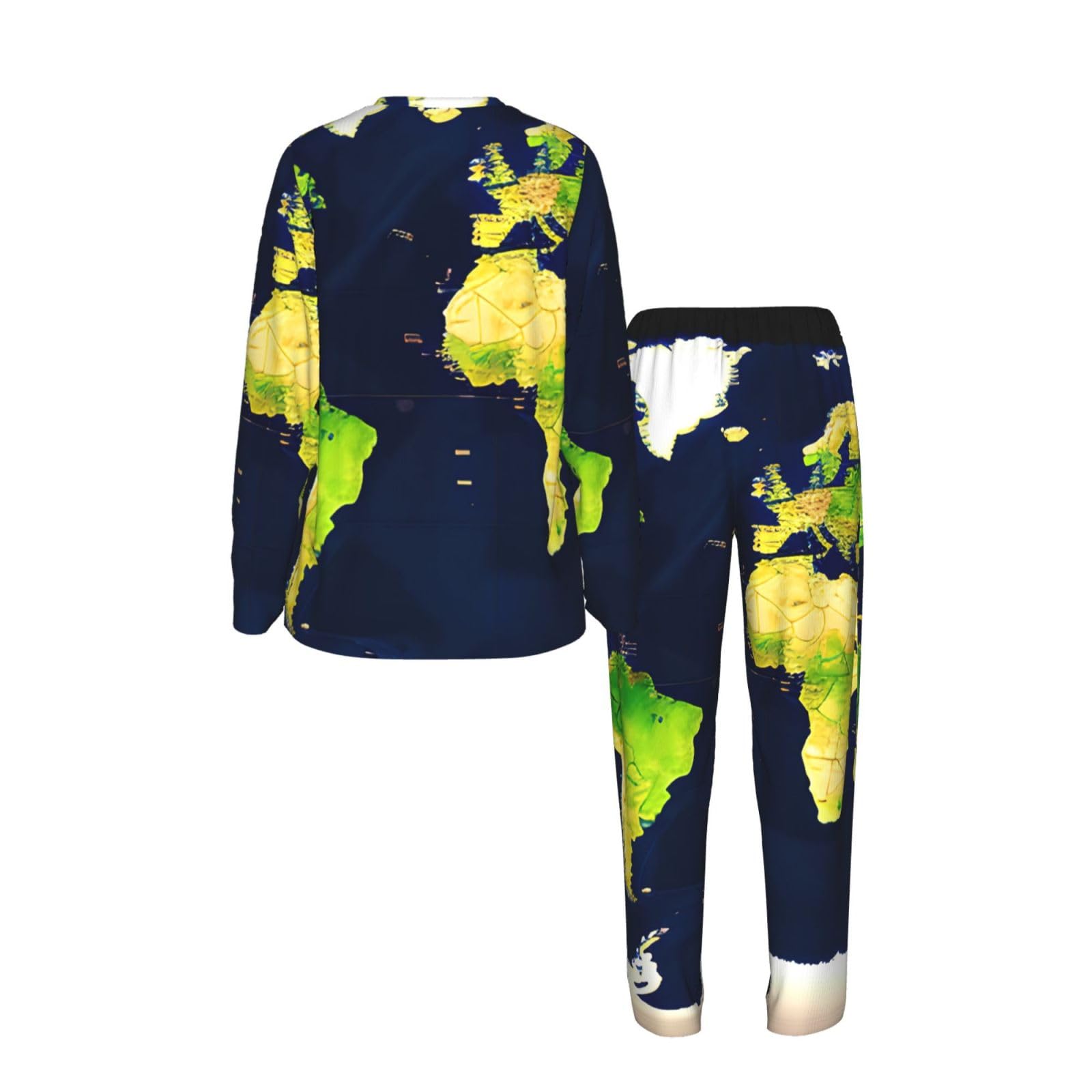 Pigiama da donna a maniche lunghe con stampa mappa del mondo, morbido, da spiaggia, vacanze, biancheria da notte, regalo casual