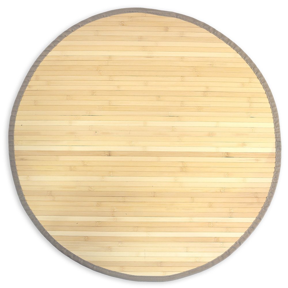 Homestyle4u 369, Bambusteppich rund 150 cm Bambusmatte Bad Teppich rutschfest Natur braun mit Bordüre