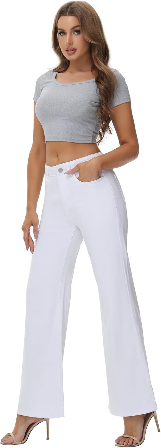 Women’s Wide Leg Jeans Casual Baggy High Waisted Stretch Denim Pants - Image 6