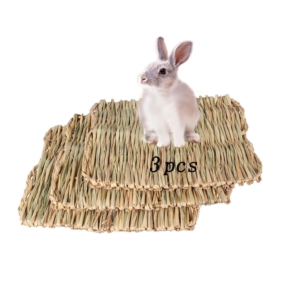 YUXIANG Grass Pet Mat, 3 Pack Natural Woven Bed Mat for Small Animal Bunny Bedding Nest Chew Toy Bed Play Toy for Guinea Pig Parrot Rabbit Hamster Rat