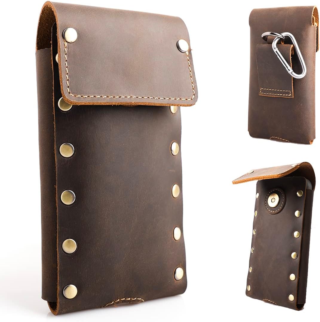 Topstache Leather Phone Holster - Universal Belt Holder for Samsung S23/S22 & iPhone 14 Pro/14, Compatible with Otterbox Case, Flip Cellphone Sheath