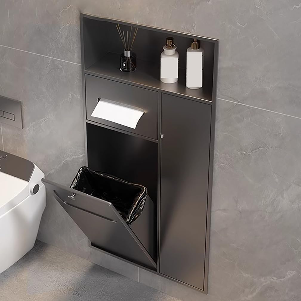 MESCXTY Stainless Steel Recessed Toilet Paper Holder Built-in Cabinet Hidden Trash Can Bathroom Storage Shelf for Next to The Toilet,White/a