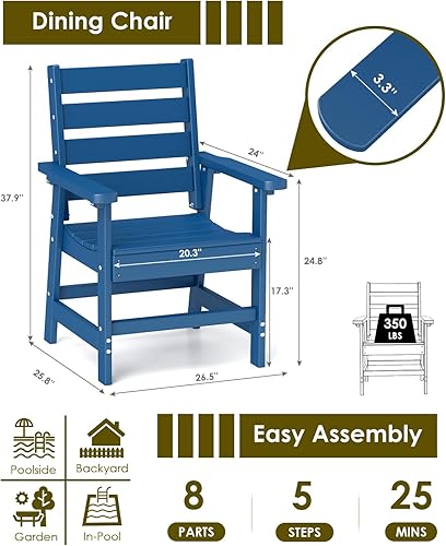 Miniatura 2 de GREENVINES Juego de 2 sillas de comedor para exteriores  HDPE  Silla de patio  Todo clima  Azul