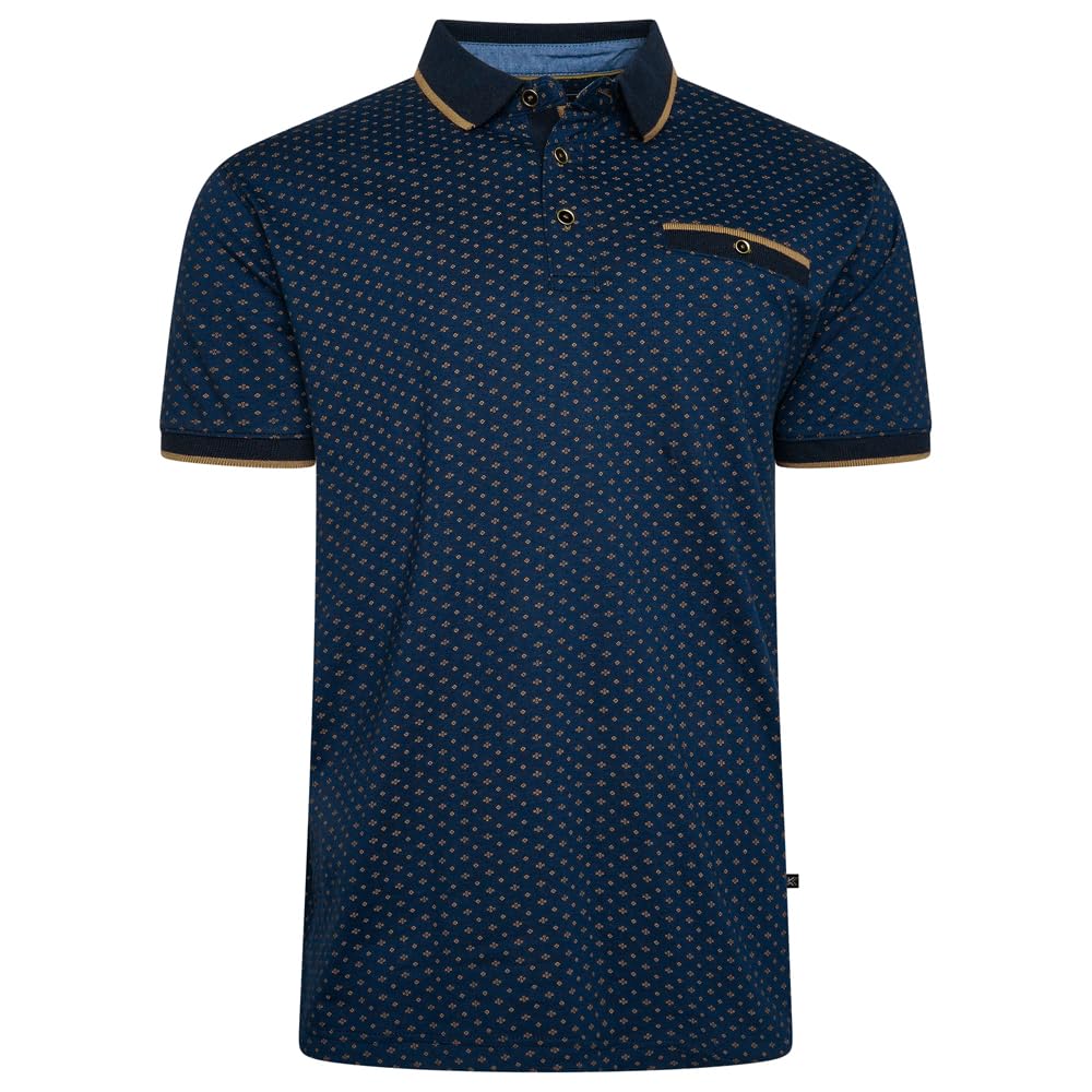 Kam Jeanswear Mens Short Sleeve All Over Mini Geo Print Polo Shirt - Blue - 6XL