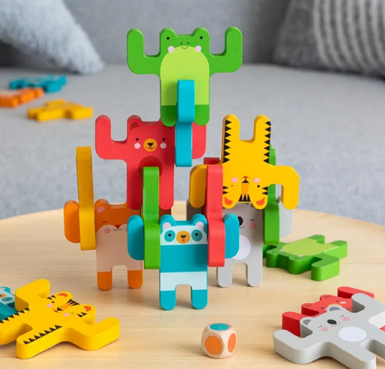 Petit Collage: Animal Acrobats | Wooden Balancing Games | Includes 24 Wooden Animal Pieces | Great for 2-4 Players Ages 3+