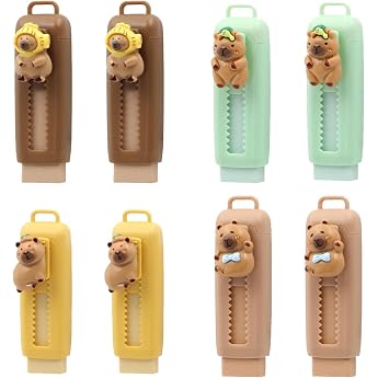 Capybara Retractable Erasers Kids Push Pull Rubber Erasers for Pencils Cute Stationery 4 Designs as Party Favours School & Office Supplies Pack of 8