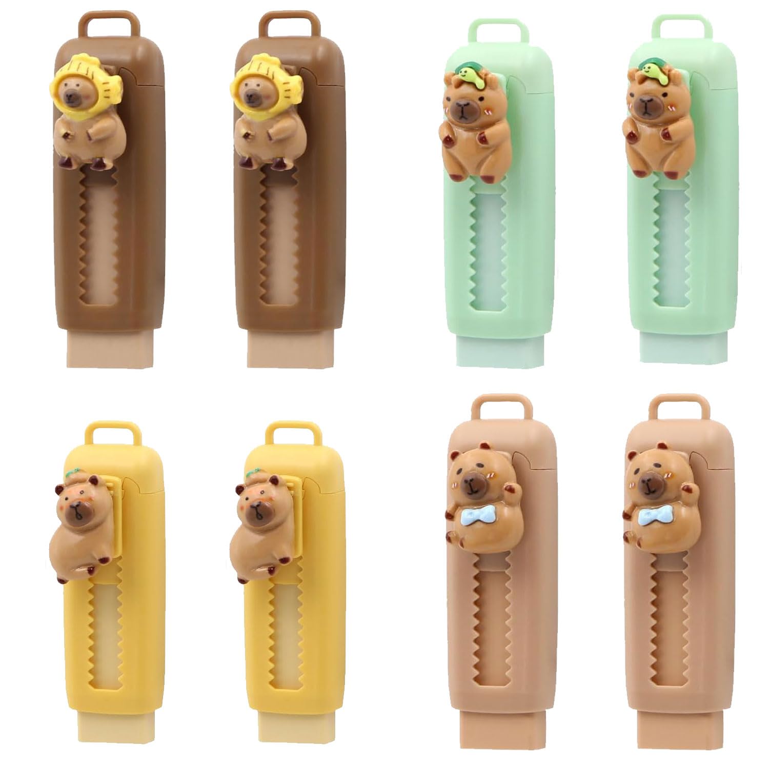 8PCS Retractable Push-Pull Eraser for Kids, Capybara Pencil Erasers - Cute Extendable Rubber Erasers for School, Office, Drawing, Gifts (Multi-Color, 82x25mm)
