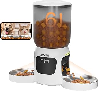 Futterautomat Katze mit Kamera, 6L Automatischer Katzenfutterspender für 2 Katzen mit Doppelnapf, 15 Mahlzeiten am Tag, 2.4G/5G Dual-WLAN, App-Steuerung, 2-Wege-Audio & Nachtsicht
