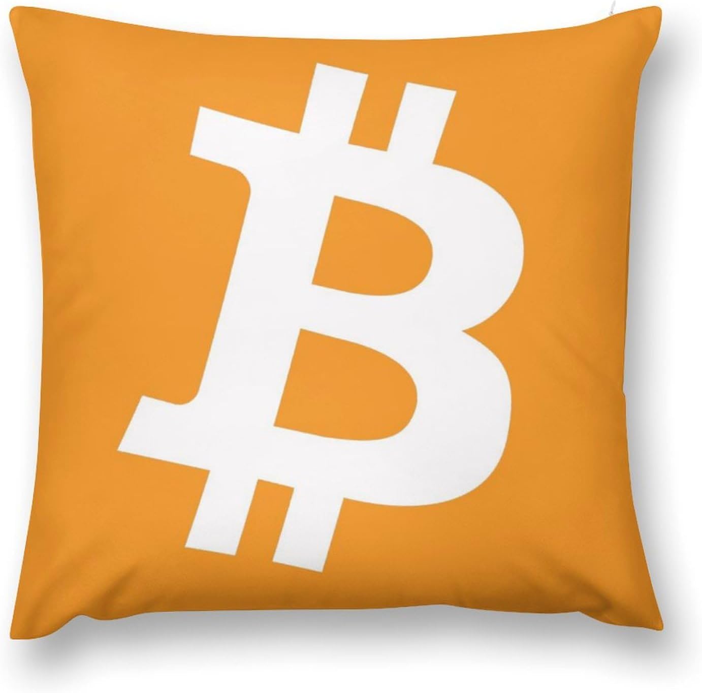 Bitcoin Decorative Throw Pillow, 18x18 Inch Complete Set with Insert, Orange Holland Velvet Cover, Hidden Zipper, Cryptocurrency Theme