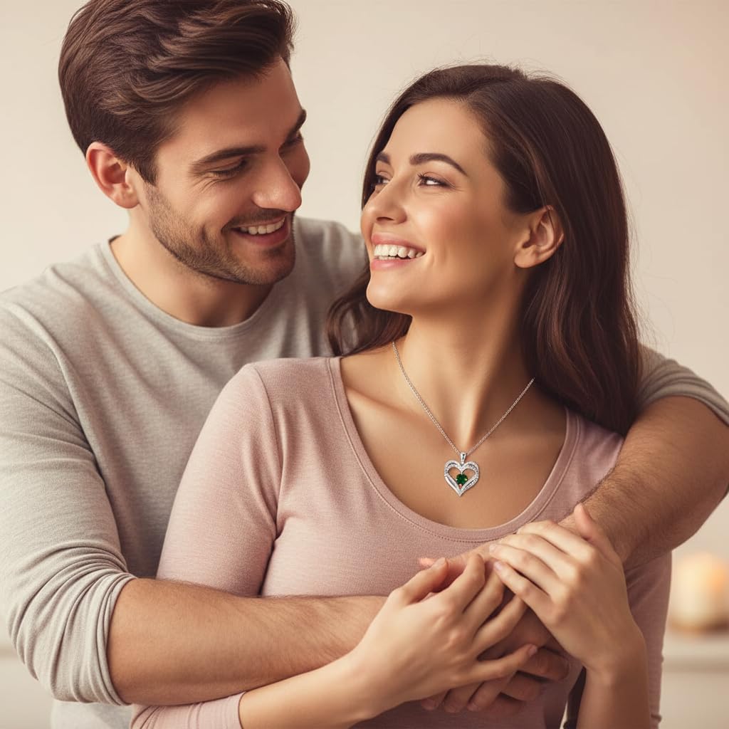 Birthstone Heart Necklace for Women Wife Girlfriend Mom Daughter Gifts S925 Silver Jewelry For Anniversary Rose Gold Gifts For Birthday Christmas Mothers Valentines Day - Image 2