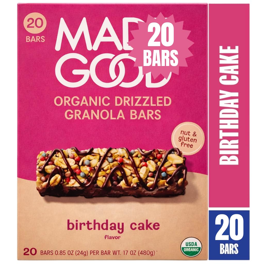 Made_Goods Birthday Cake Drizzled Bars (20 Count) | Chocolate Drizzled, Birthday Cake Flavor | Gluten Free | Nut Free | Organic Snacks, 0.85 oz Each | Exclusive Bundle + Better Guide by R&C Store