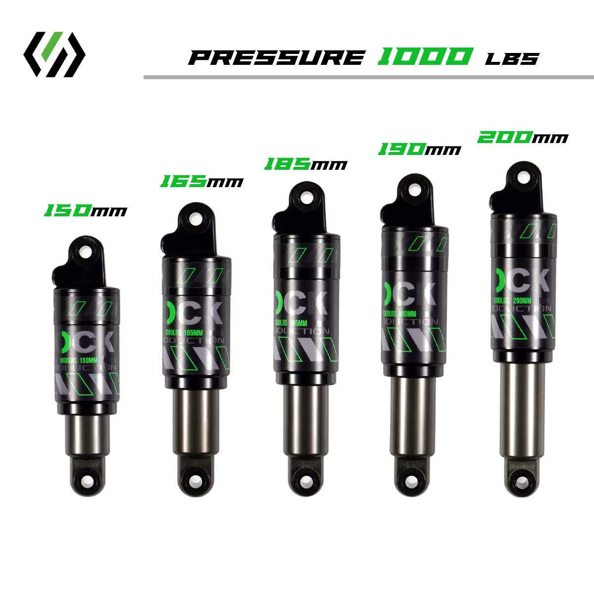 Chooee Amortiguador trasero para bicicleta de montaña, amortiguador trasero de aceite MTB de 120 mm/125 mm/150 mm/165 mm/185 mm/190 mm/200 mm, amortiguador trasero de bicicleta de 200 mm x 1100 libras