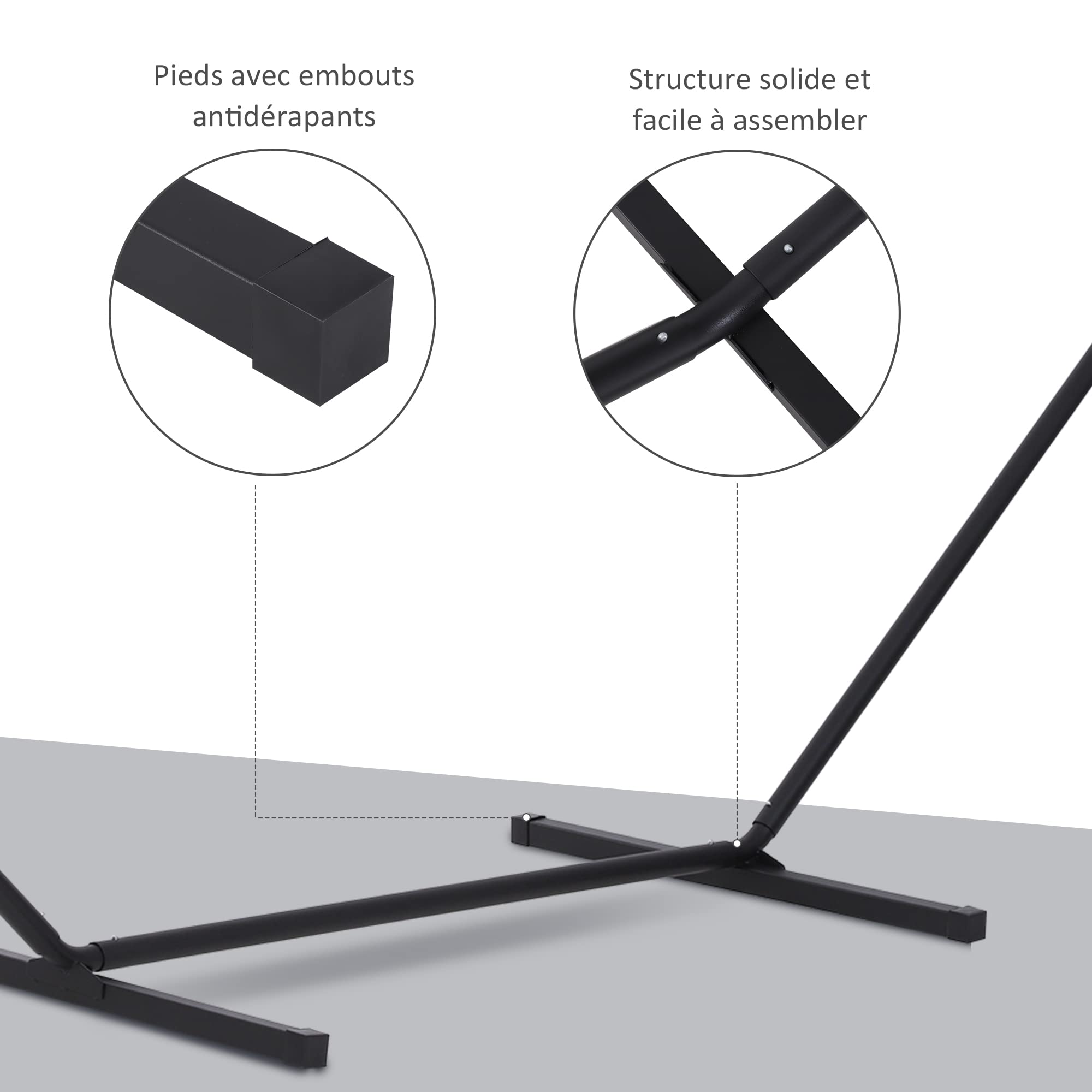 Outsunny Support Pied de hamac Structure Robuste métal époxy Noir 3,60L x 0,92l x 1,12H m