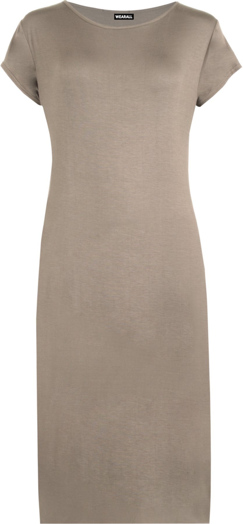 Wearall Women's Mocha Plus Size Plain Short Sleeve Stretch Jersey Midi Dress - 24/26