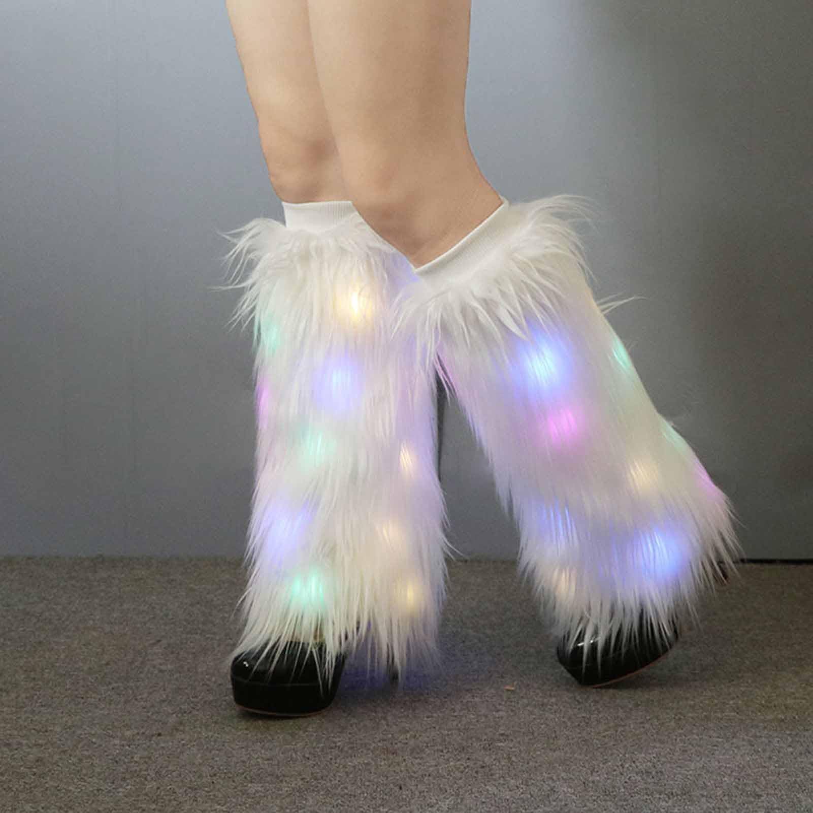 Altsuceser Jambières en fausse fourrure à DEL – Couvre-bottes lumineuses et moelleuses pour femmes et filles – Ensemble d'accessoires de fête