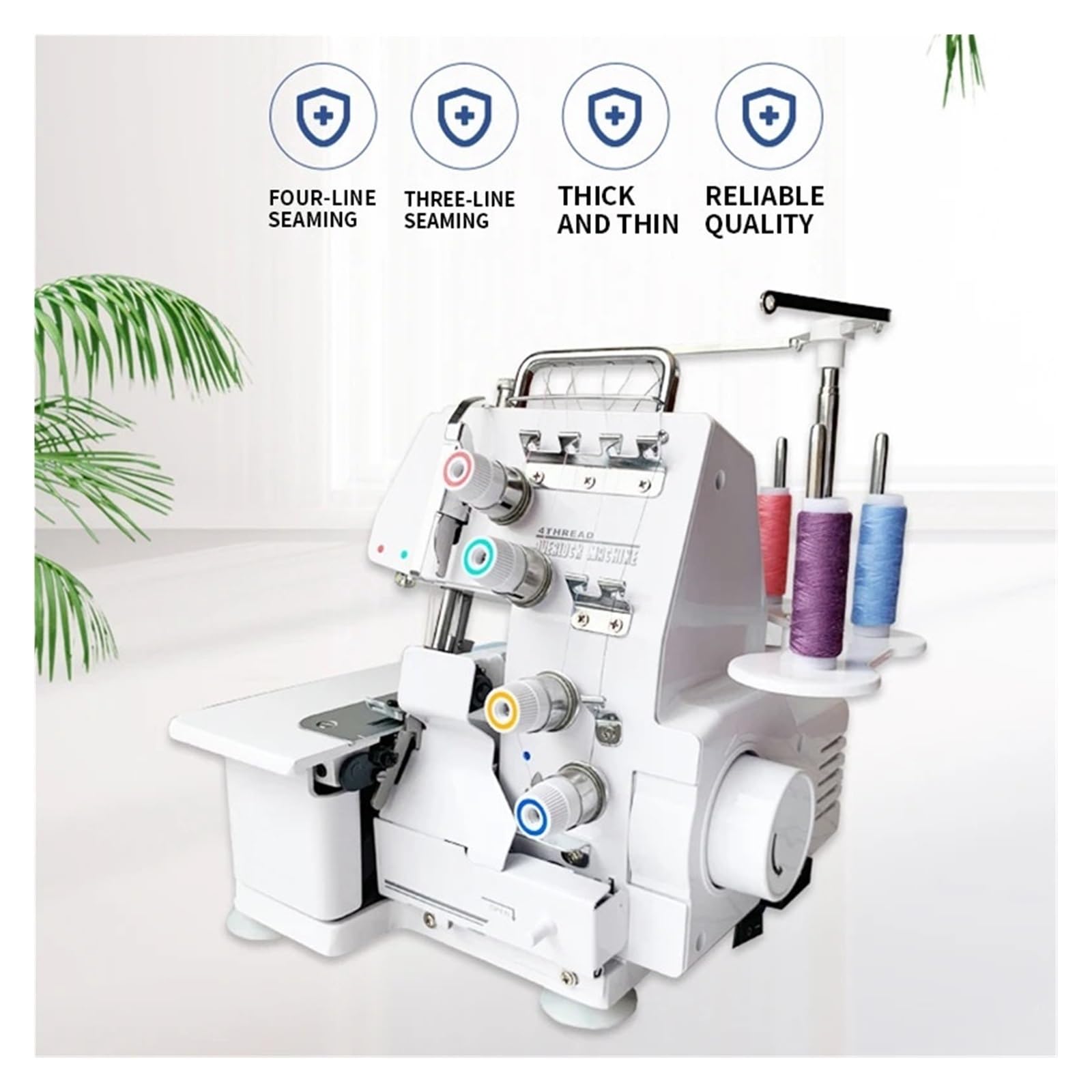 Máquina overlock eléctrica doméstica pequeña de Tres Hilos y Cuatro hebras, de Escritorio, Mini, Sencilla, fácil de Usar.
