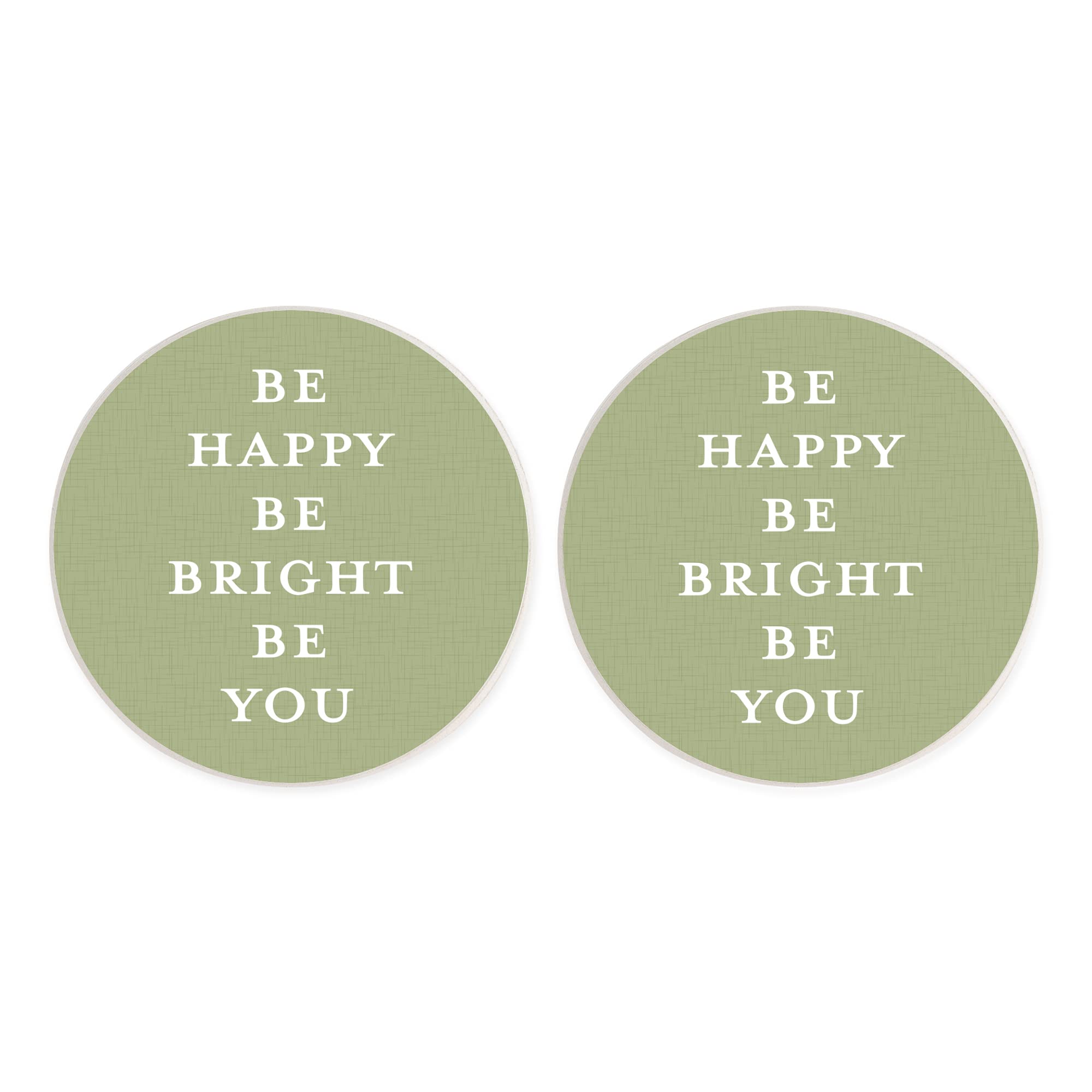 Be Happy Bright Sage Green 2.75 x 2.75 Absorbent Ceramic Car Coasters Pack of 2