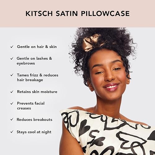 Vista 168 de Kitsch - Funda de almohada de satén con cremallera de tamaño queen/estándar, para el cabello y la piel, funda refrescante más suave que la seda