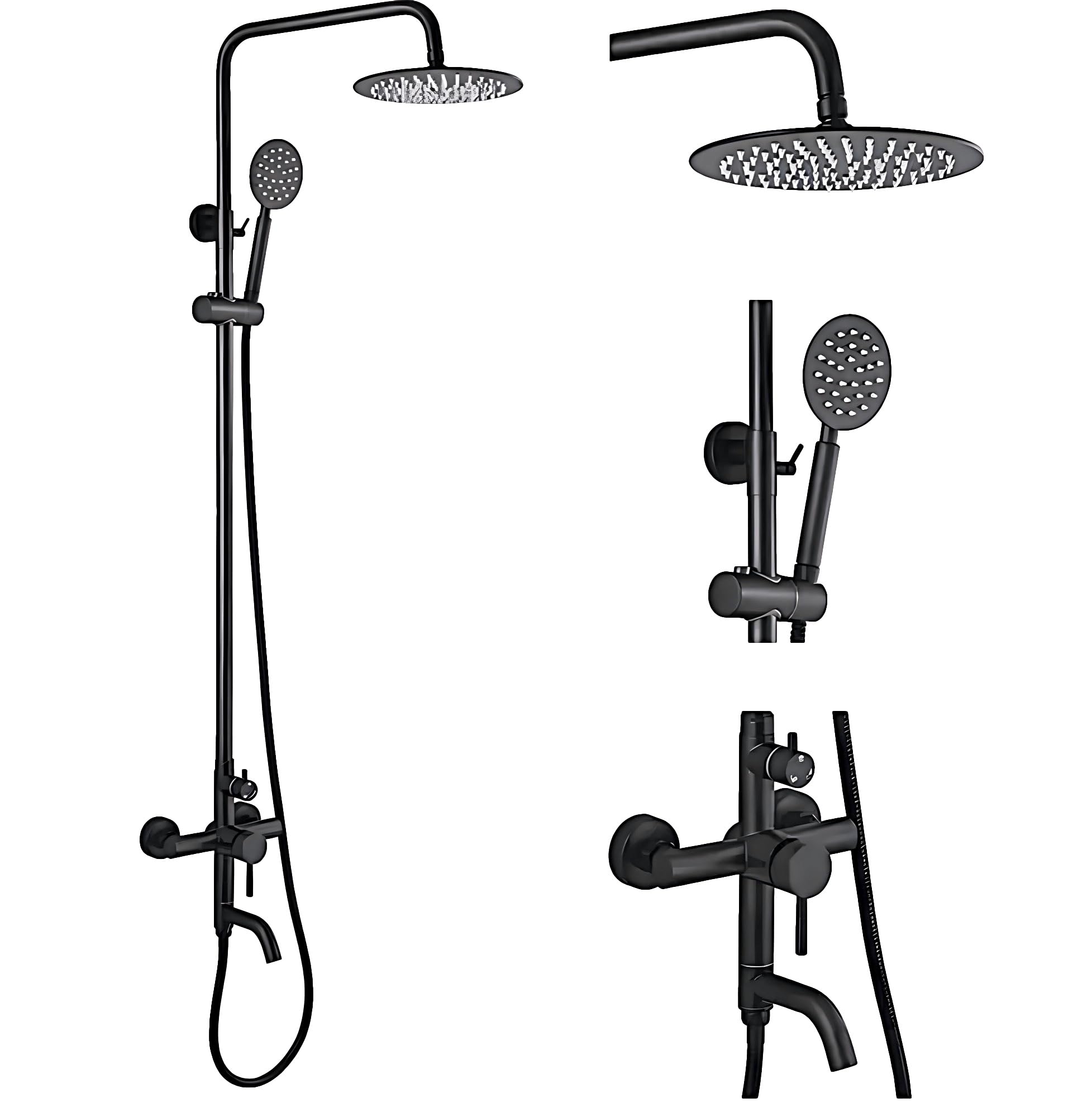 AQUAKART 3 in 1 Black Shower System With Hot And Cold Mixer Shower and Handshower Adjustable Height 3 Control Setting Noir Collection (B0CP44V35F) Amazon Price History, Amazon Price Tracker