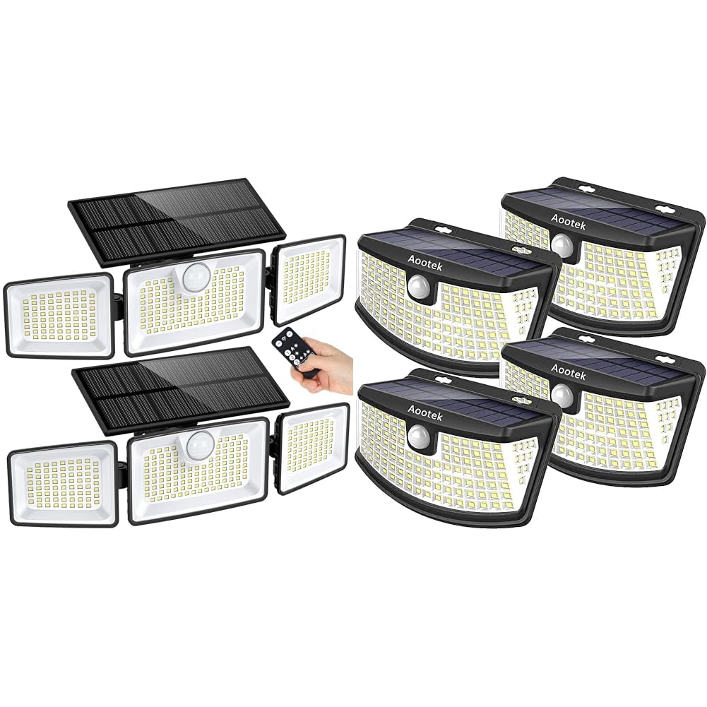 2500LM Solar Motion Lights Outside with 252LEDs (2 Pack) & Aootek 120 LED Solar Motion Sensor Lights with Reflector (4 Pack)