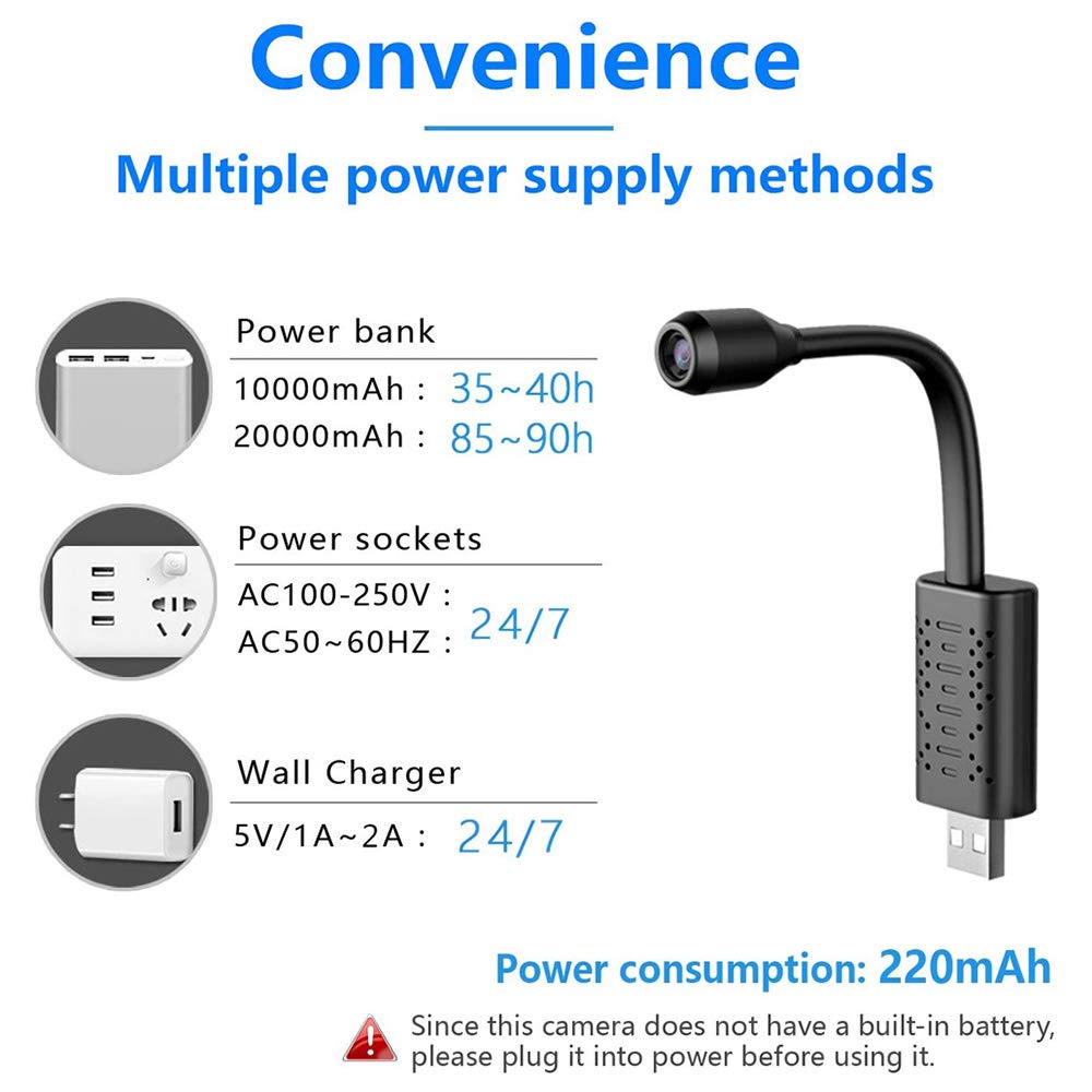 Kamera nadzorująca Mini USB WiFi (64GB karty TF), inteligentna mini kamera szpiegowska w czasie rzeczywistym IP AI wykrywanie człowieka nagrywanie w pętli