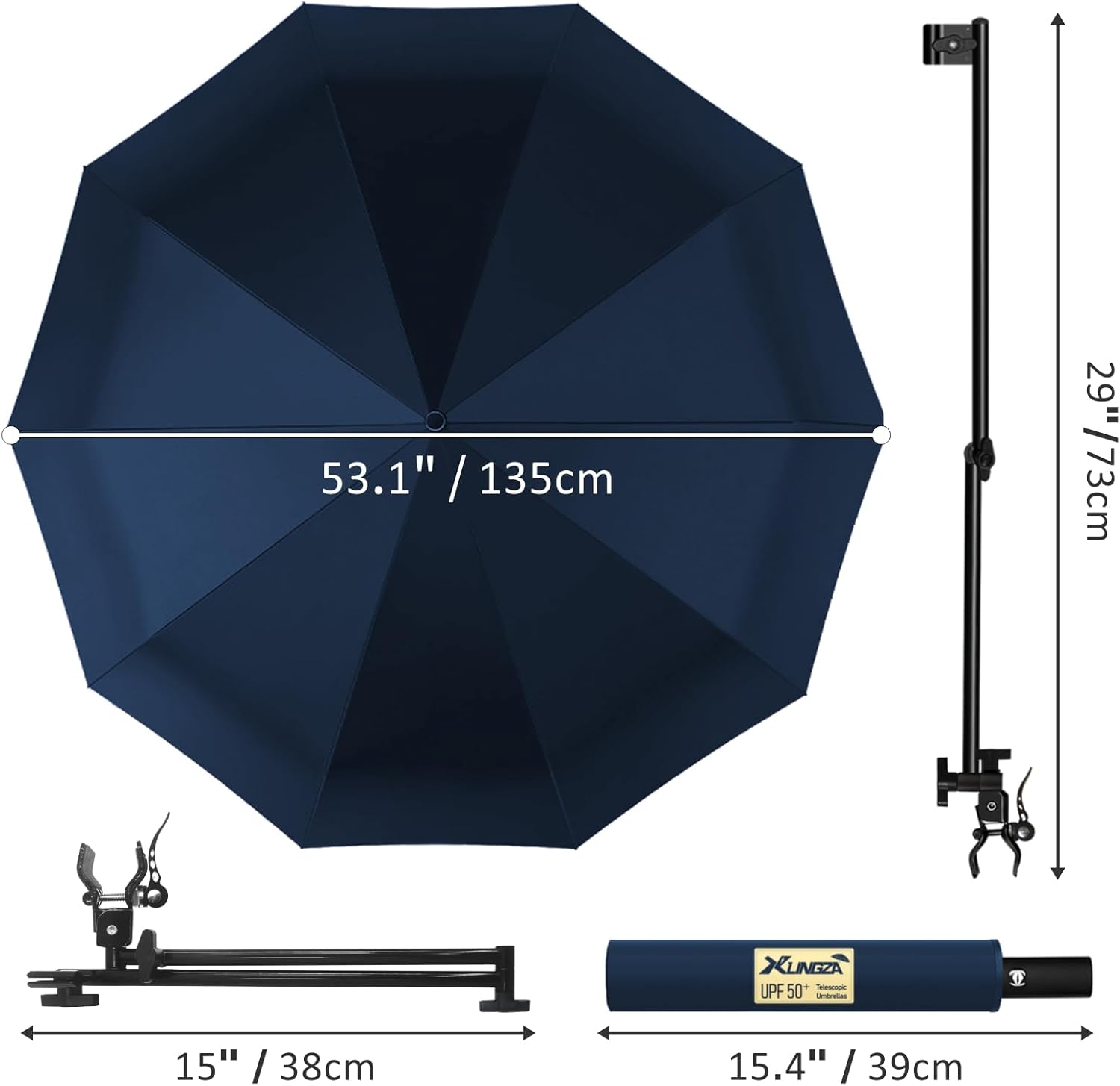 UPF 50+ Beach Umbrella with Adjustable Universal Clamp - Image 3