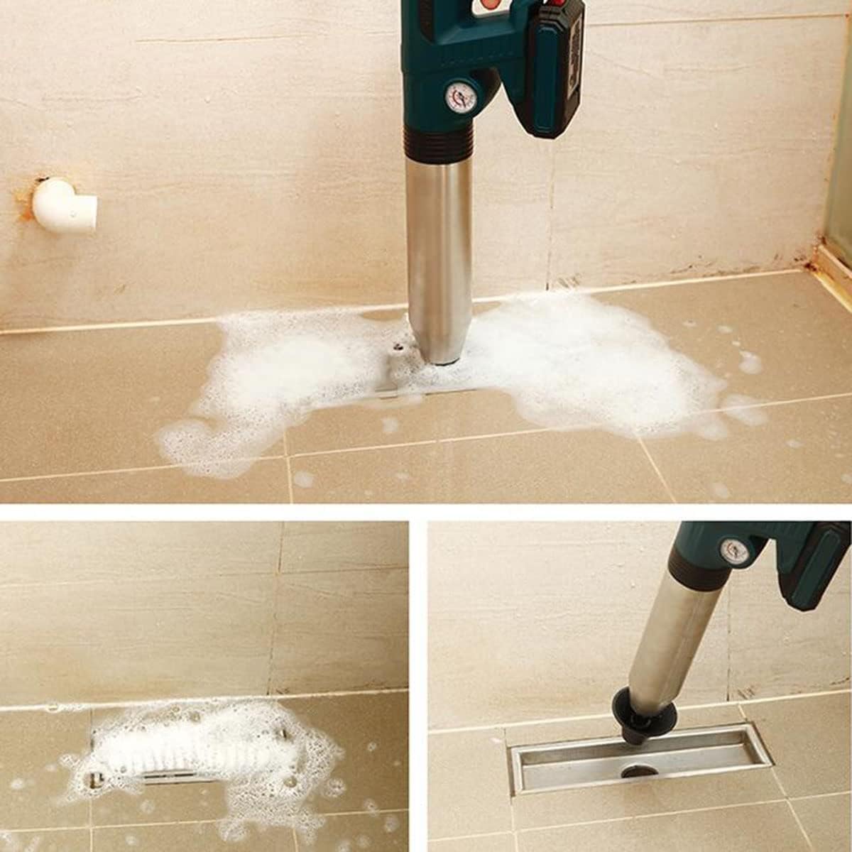 Electric Toilet Plunger, High-Pressure Air Toilet Plunger and Drain Unclogger with Barometer, Stainless Steel High Pressure Toilet Dredge for Toilet, Bathroom, Floor Drain, Sewer, Pipe