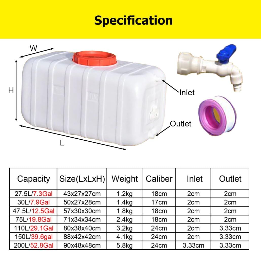Tanica Acqua con Rubinetto – Serbatoio Acqua Piovana e Potabile in Plastica HDPE Alimentare, Contenitore con Coperchio a Vite per Esterno, Camper, Orto, Uso Agricolo(White,150L/39.6gal)