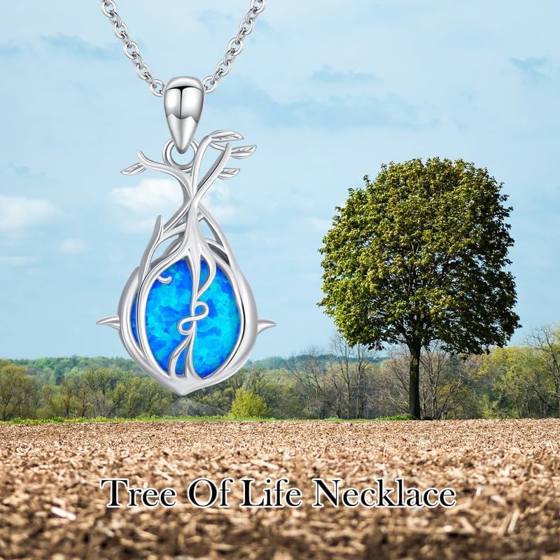 Tree of life Opal necklace for Women Sterling Silver Tree Jewelry Pendant Necklace Blue Opal Pendant Necklace Fine Jewelry Birthday Anniversary Christmas Gift for Mom Her - Image 6