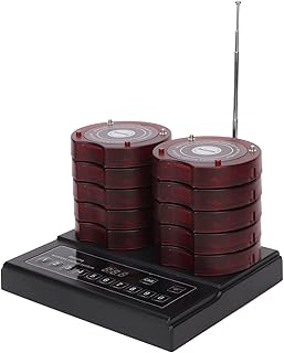 Vikye Restaurant Pager System,Wireless Guest Customer Service Calling System,Social Distancing Keeping 10 Pagers Buzzers,Plug and Play Lineup Queue Signal Beepers for Restaurant (British regulatory)