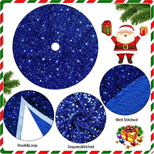 Royal Blue Christmas Tree Skirt 36 Inch Velour Sequin Christmas Tree Skirt Christmas Decorations For Halloween Feast Sparkle Xmas Tree Skirts Round Sequin Christmas Tree Base Embroidered Tree Mat. #TOP3