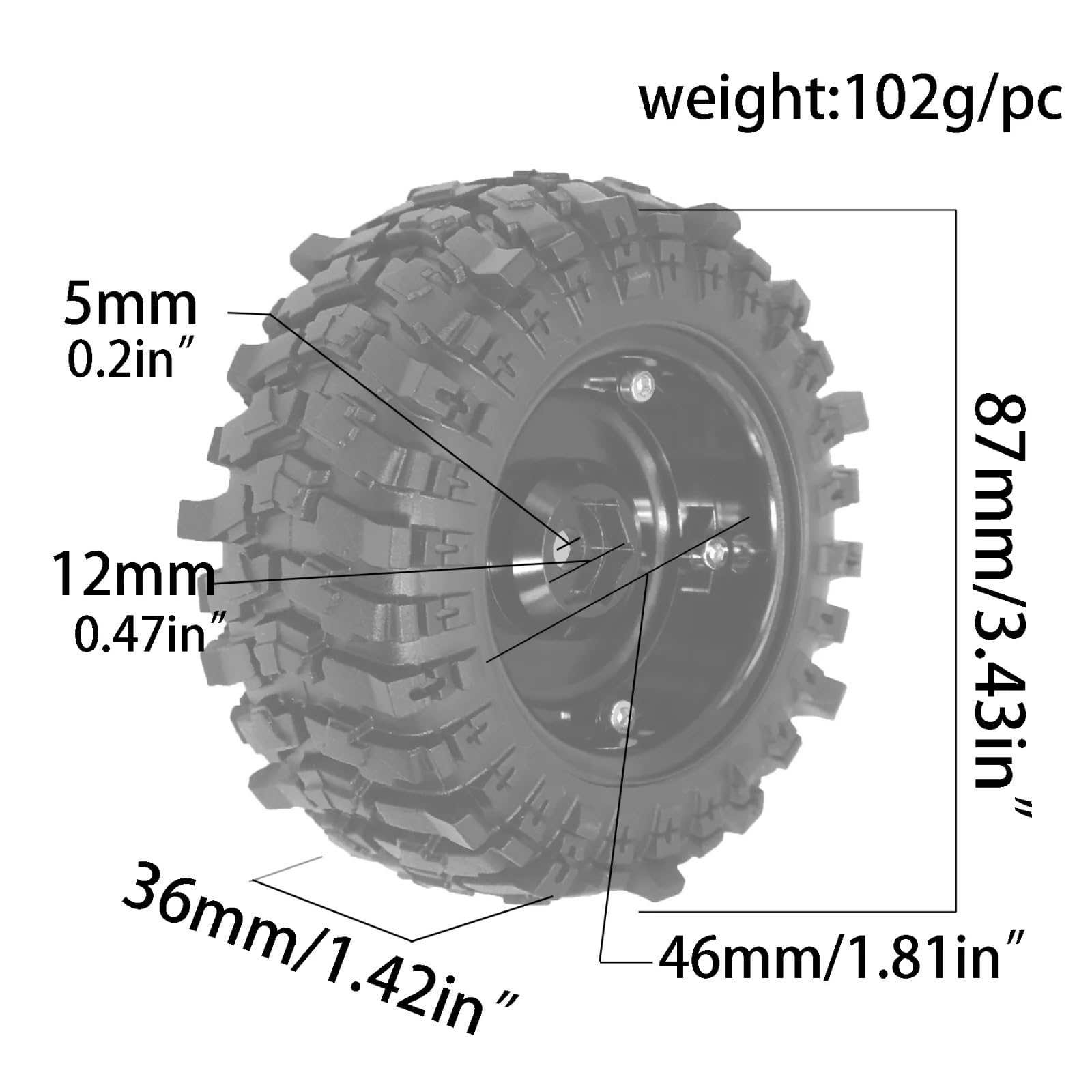 Per MN168 4 Pz 87mm 1/12 Metallo 1.9 "Beadlock Wheel Rim Mozzo Gomma Set RC Auto Parti Di Aggiornamento Accessori Ricambi Modellini RC