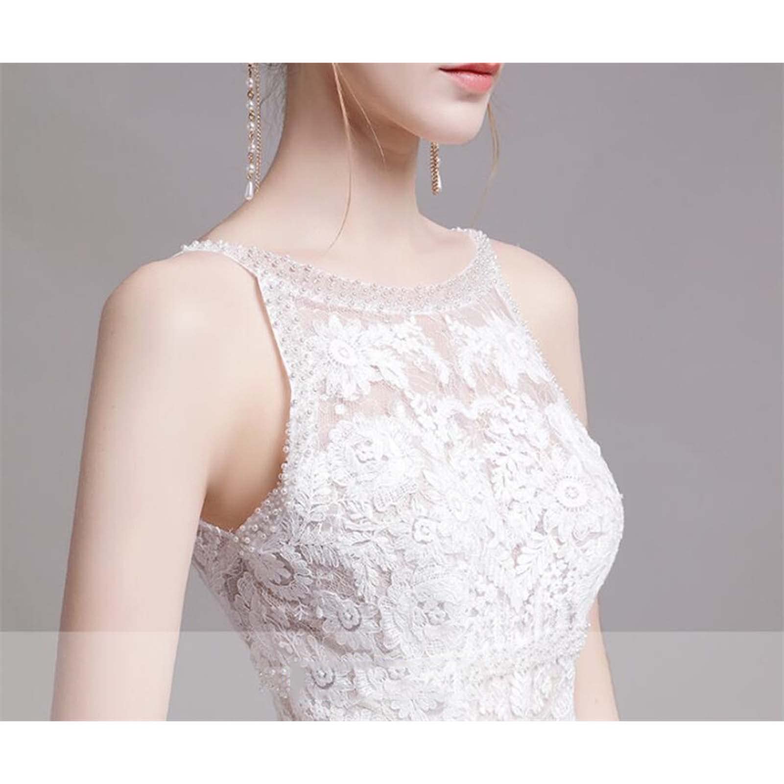 Vestido de Novia de Playa, Solo para Novias, Vestido de Novia sin Mangas con Calcomanías, Blanco, 4